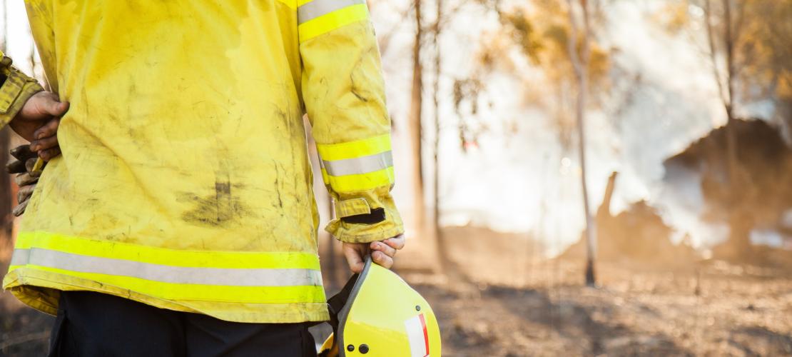 Fire crew looking at burnt area