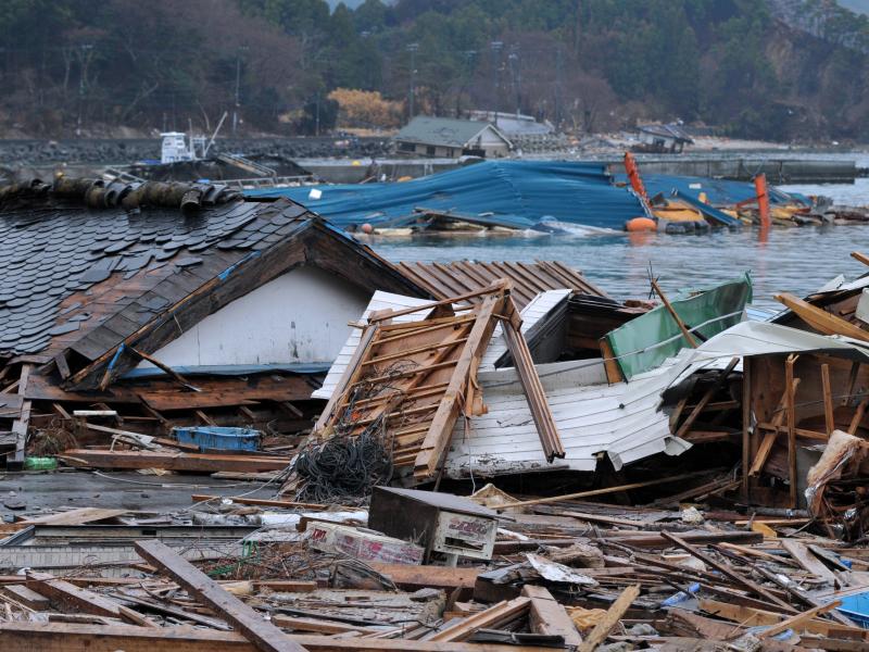 Buildings damaged by tsunami